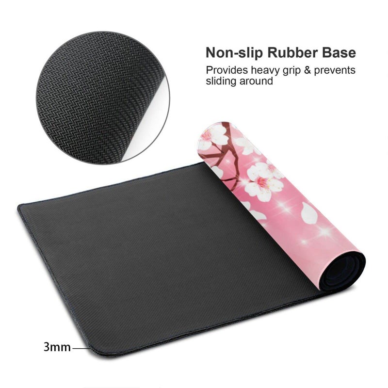MOLIAN Pink Cherry Blossoms Gaming Mouse Pad XL  Large Non Slip Rubber Mousepad  Stitched Edges Desk Pad  Long Extended Mice Pad 31.5'' X 11.8'' - Image 2